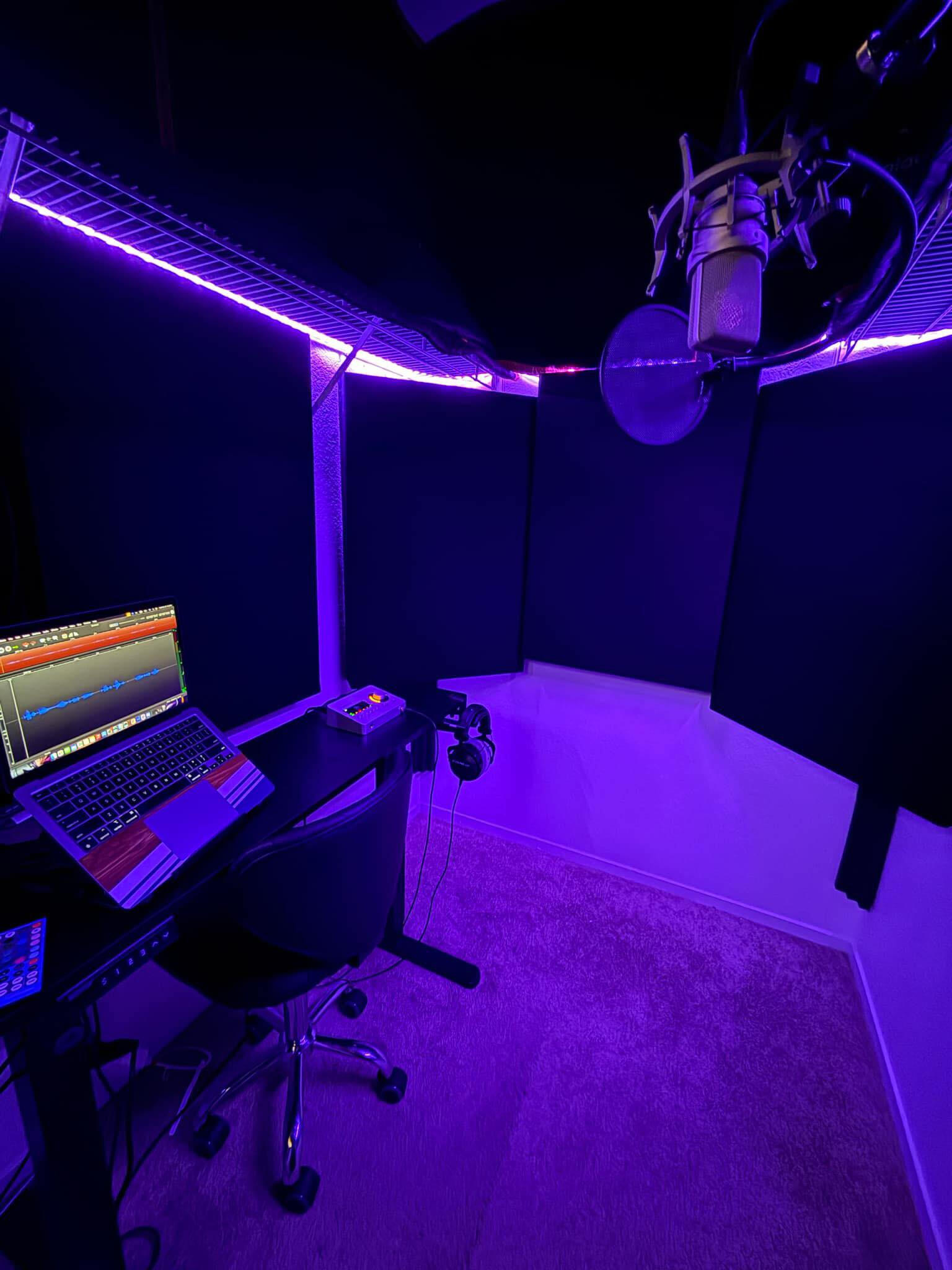 Melissa Cox l Voice Actor Home Studio Image of Melissa Cox's voice actor home studio with acoustic panels, Neuman TLM103, Apollo Solo, and other professional equipment for animation, video games, live dubbing, and ADR. Quality inspected and tuned by audio engineer George "The Tech" Whittam.